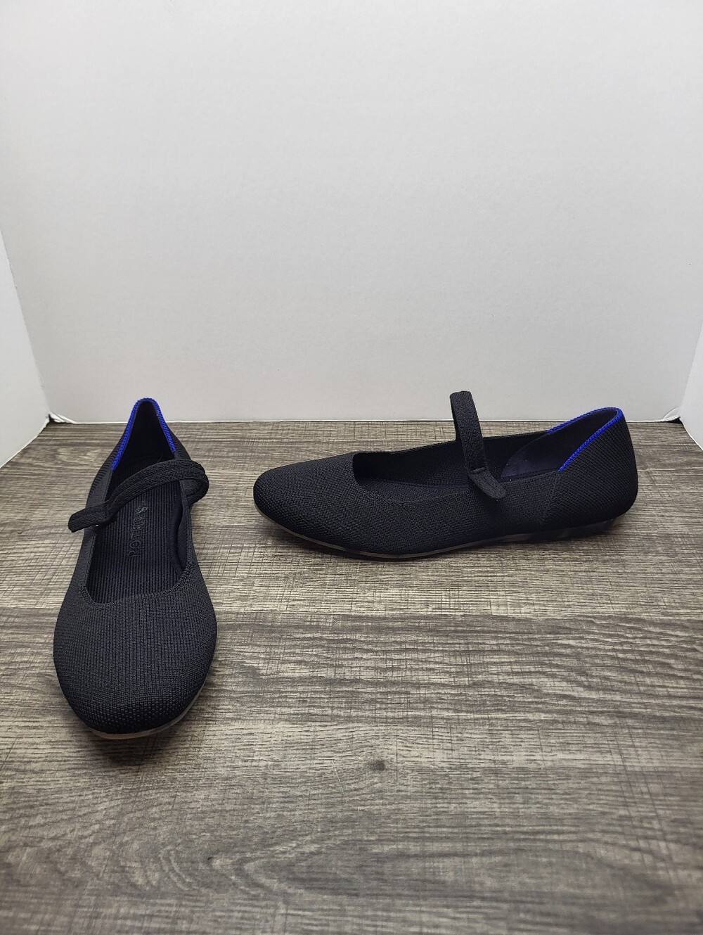 Rothy’s Mary Jane Flats Black Blue Trim Women’s Size 6.5 Knit Slip On Shoes